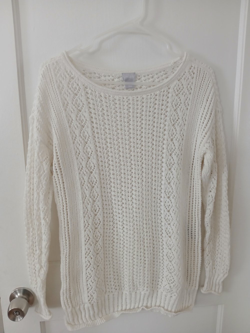 Chico's Cream Open-Weave Cable Knit Sweater